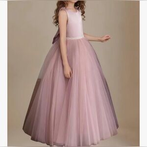 Pearl Tulle Flower Girl Dresses for Wedding Satin Pageant Princess Party Dress